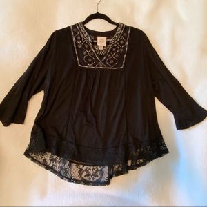 Gold and black lace front and back blouse.